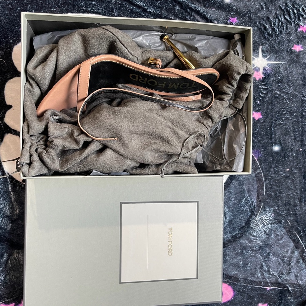 Tom Ford Leather Stiletto Heels Nude and Gold Padlock Strappy, Size 40 EU